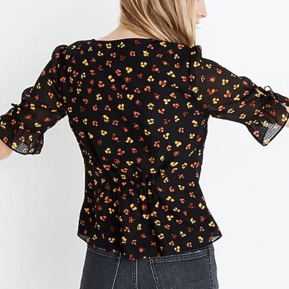 Madewell Silk Daylight Tie-Sleeve Top Blouse in Feline Floral, Size 12 - Picture 6 of 7